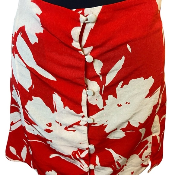Vintage Silk Red & White Floral Mini Skirt With Buttons - Picture 13 of 16